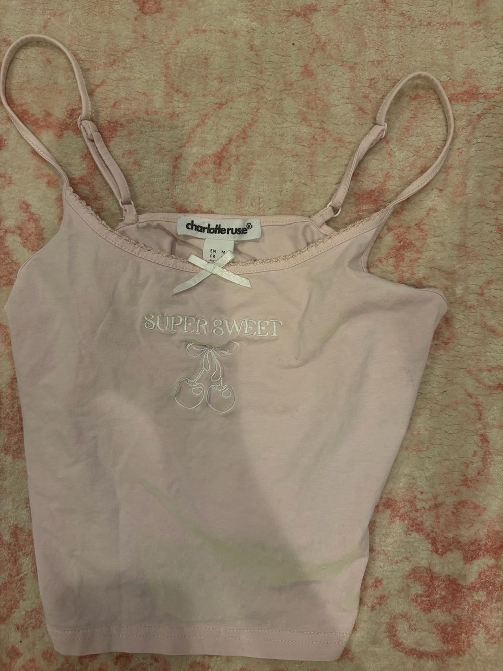 Charlotte Russe Light Pink "Super Sweet" Cherry Cami
